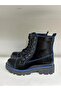 Children's Genuine Leather Boots Blue Cut Black Patent Leather - 3