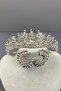Silver Color Selur Leaf Model Bridal Crown and Round Earring Set – Crown, Crystal Stone, Stylish Model – - 2