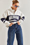 Women's White Zippered Turtleneck Printed Oversize Sweatshirt 60051007 - 4