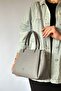 Large Size Embossed Leather 5 Compartment Women's Shoulder Bag 4018 smoked - 2