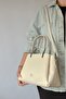Large Size Embossed Leather Women's Shoulder Bag with 5 Compartments - 4018 Cream - 5