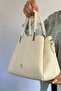 Large Size Embossed Leather Women's Shoulder Bag with 5 Compartments - 4018 Cream - 3