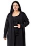 Large Size Ribbed Crop Body Tights Cardigan Triple Black Set - 5