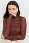 Women's Brown Tulle Transparent Blouse - 2