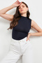 WOMEN'S NAVY BLUE HALF FISHER Sleeveless Bodysuit - 3