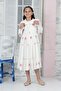 GARNISHED DAISY PATTERNED BEACH COLLAR LONG SLEEVE DRESS - 5