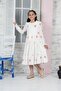GARNISHED DAISY PATTERNED BEACH COLLAR LONG SLEEVE DRESS - 3