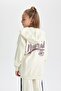 Girl's Hooded Back Printed Thick, Soft Inside Cardigan