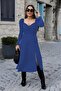 Women's Long Sleeve Crepe Midi Dress with Open Chest and Back - 2