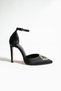 Limar Black Satin 10.5 Stiletto Pointed Toe Stone Detailed Women's Heeled Shoes - 4
