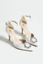 Limar White Satin Stone Detailed Ankle Strap 8.5 Cm Stiletto Pointed Toe Women's Heeled Shoes - 4