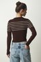 Women's Brown Cream Buttoned Collar Ribbed Crop Knitwear Blouse NF00077 - 6