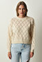 Women's Cream Diamond Patterned Openwork Knitwear Sweater NF00074 - 4