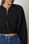 Women's Black Zippered Raised Crop Knitted Sweatshirt HF00442 - 3