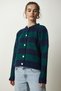 Women's Navy Blue Green Stylish Buttoned Striped Knitwear Cardigan NF00078
