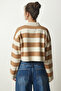 Women's Cream Biscuit Stylish Buttoned Collar Striped Crop Knitwear Sweater BV00115 - 5