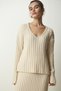 Women's Cream Ribbed Sweater Skirt Knitwear Set YY00188 - 4