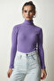 Women's Lilac Turtleneck Corduroy Knitted Blouse HJ00008 - 2
