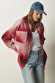 Women's Red Lumberjack Oversize Stamp Shirt Jacket TU00035 - 2