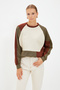 Khaki Thick Fleece Inside Color Block Regular/Regular Fit Knitted Sweatshirt TWOAW21SW0116 - 5