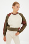 Khaki Thick Fleece Inside Color Block Regular/Regular Fit Knitted Sweatshirt TWOAW21SW0116