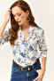 Women's White Blue Floral Patterned Woven Viscose Shirt GML-19001162 - 5