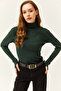 Women's Emerald Green Turtleneck Finger Detailed Lycra Blouse BLZ-19001644 - 5