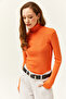 Women's Orange Turtleneck Finger Detailed Lycra Blouse BLZ-19001644 - 4