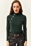 Women's Emerald Green Button Detailed Half Fisherman Lycra Blouse BLZ-19001608 - 3