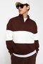 Brown Oversize/Wide Cut Snap Neck Color Inside Fleece/Warm Sweatshirt Tmnaw24Sw00160 - 2