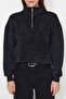 Antrasit Eskitme/Soluk Efektli Rahat Kesim Crop Kalın İçi Polarlı Örme Sweatshirt TWOAW24SW00243 - 5