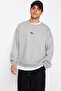 Gri Bisiklet Yaka Oversize/Geniş Kesim İçi Polar Dinozor Nakış Sweatshirt TMNAW24SW00064 - 3
