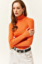 Women's Orange Turtleneck Finger Detailed Lycra Blouse BLZ-19001644