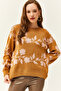 Women's Brown Patterned Soft Textured Knitwear Sweater KZK-19000690