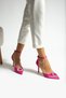 Limar Fuchsia Satin Stone Detailed Ankle Strap 8.5 Cm Stiletto Pointed Toe Women's Heeled Shoes - 3