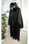Large Size Lema Waist Gathered Hooded Full Length Leather Trench - Black - 4