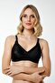 6070 Women's 3-Piece Rib 100% Cotton Black Thin Strap Recovery Bra - 4