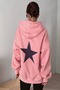 Women's Pink Courageous Star Printed Hooded Hoodie Sweatshirt - 4