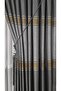Panel Background Curtain Smoked Gray Gold Striped Wheat Detailed Single Wing Closely Pleated Jacquard Semi-Glossy - 3