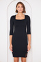 Black Stretch Fabric Slit Design Square Neck 3/4 Sleeve Black Mini Dress 088 - 4