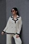 Beige Cream Standard Size(Oversized) Gold Double-Breasted Four-Button Cardigan Pants Acrylic Knit Set