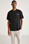 Dalton Men's - Printed Black Oversize T-shirt 100% Cotton - 4