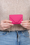 3639 Genuine Real Leather Women Men Magnetic Accordion Wallet Card Holder Pink - 6