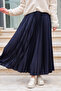 Women's Leather Look Elastic Waist Long Pleated Skirt Navy Blue - 2