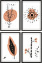 Hand Drawn Bohemian Style Flowers and Branches 24 Pcs Frame Look Mini Wood Painting Poster - 3