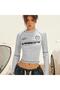 Y2K Streetwear Ariseism Printed Backstitch White Long Sleeve Crop - 2