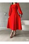 Women's Balloon Sleeve Skirt Detail Imported Crepe Fabric Dress (Colored) - 3