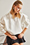 Women's White Three-Thread Ribbed Oversize Sweatshirt 60061003 - 3