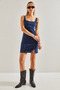 Women's Indigo Strap Slit Denim Dress 60061026 - 5