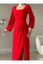 Women's U-Neck Waist Slit Imported Crepe Fabric Dress (Color) - 3
